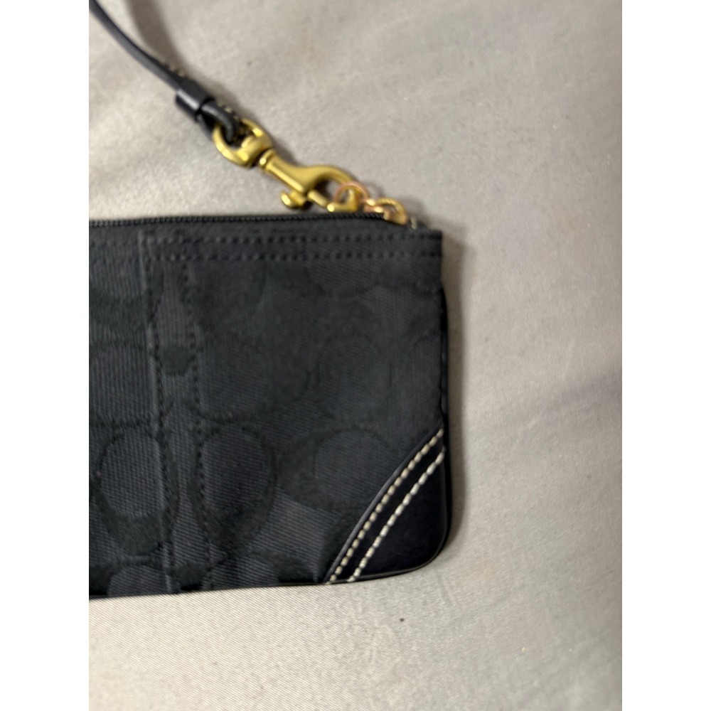 Coach Signature C Jacquard Wristlet Black Small Pouch Bag with Leather Trim - Picture 5 of 8